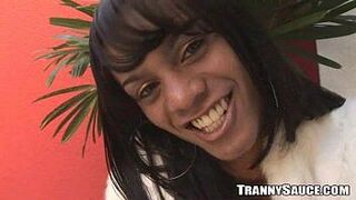 Sexy ebony shemale plays with her ass and cock porn video